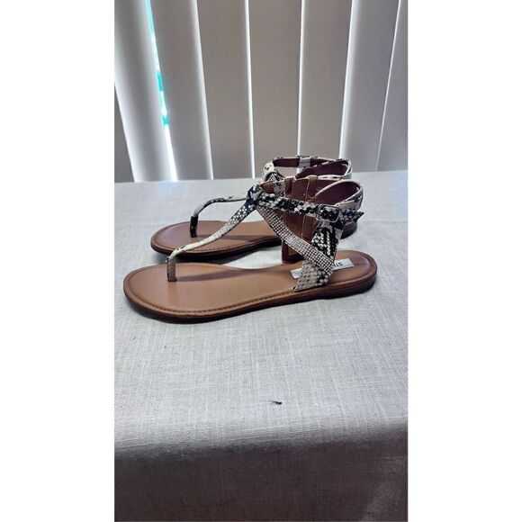 Steve Madden Women Leven SnakeSkin Rhinestone Embellished Sandals Cream Size 8.5 - Picture 6 of 12